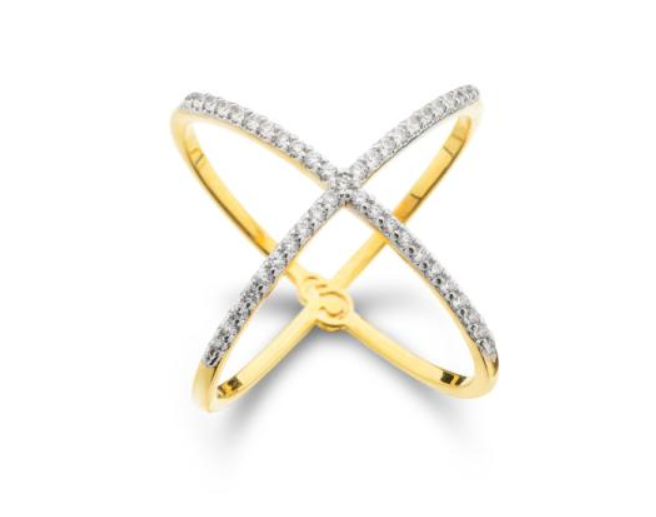 X Ring with Cubic Zirconia and 18K Gold Plating