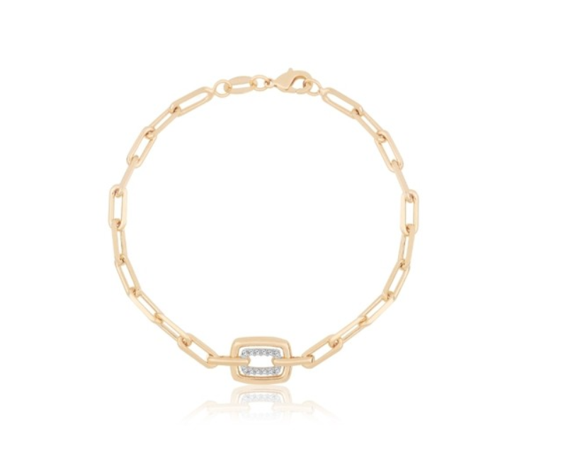 Link Bracelet - 18k Gold Plated with Cubic Zirconia
