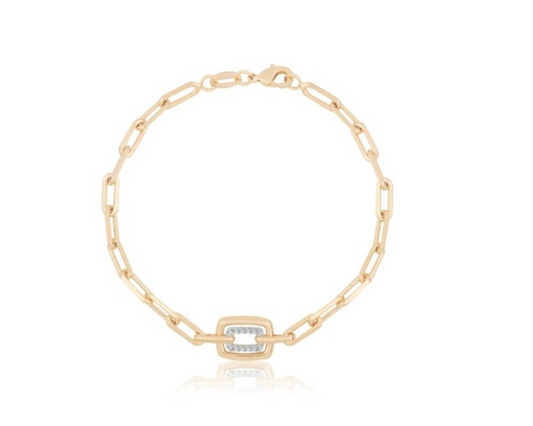 Link Bracelet - 18k Gold Plated with Cubic Zirconia
