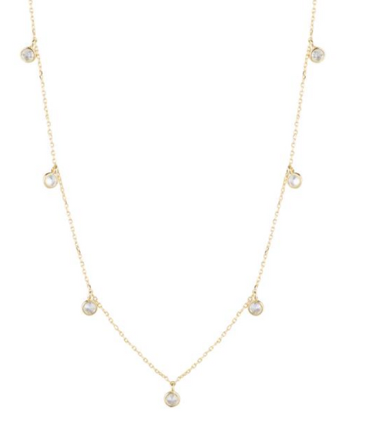 Gold Plated Choker Necklace - 18k Gold Plated with Cubic Zirconia Gemstones