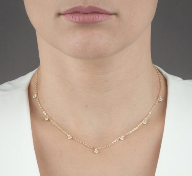 Gold Plated Choker Necklace - 18k Gold Plated with Cubic Zirconia Gemstones