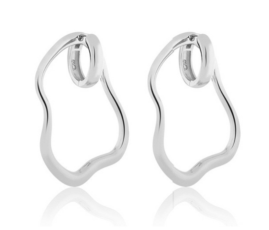 Curvy Double Hoop Earrings - White Rhodium Plated