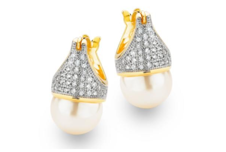 Lady Di Pearl Earrings - 18k Gold Plated with Cubic Zirconias