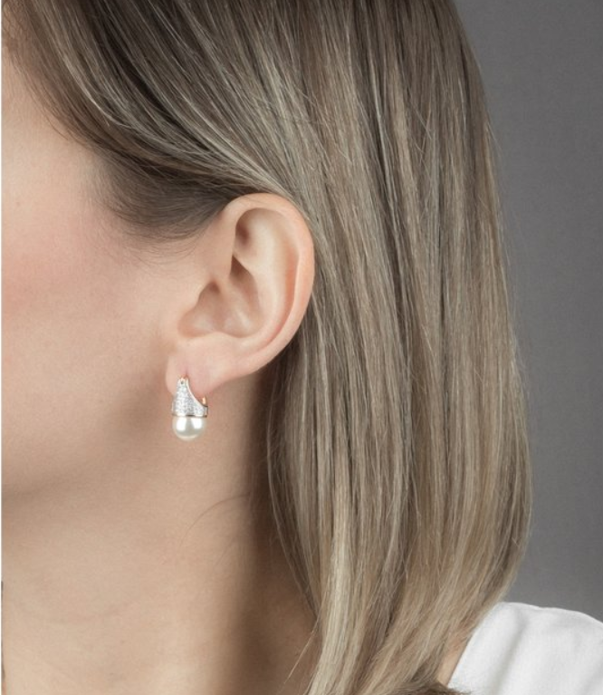Lady Di Pearl Earrings - 18k Gold Plated with Cubic Zirconias