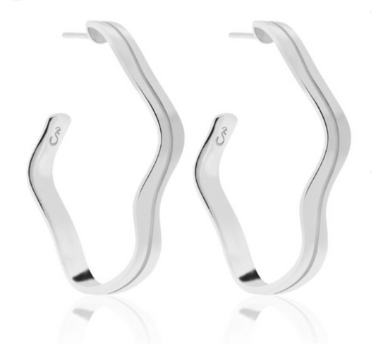 Smooth Curved Hoops - White Rhodium Plated
