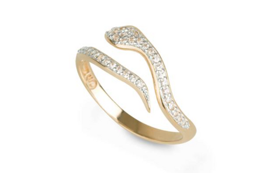 Snake Ring with Cubic Zirconias and 18k Gold Plating