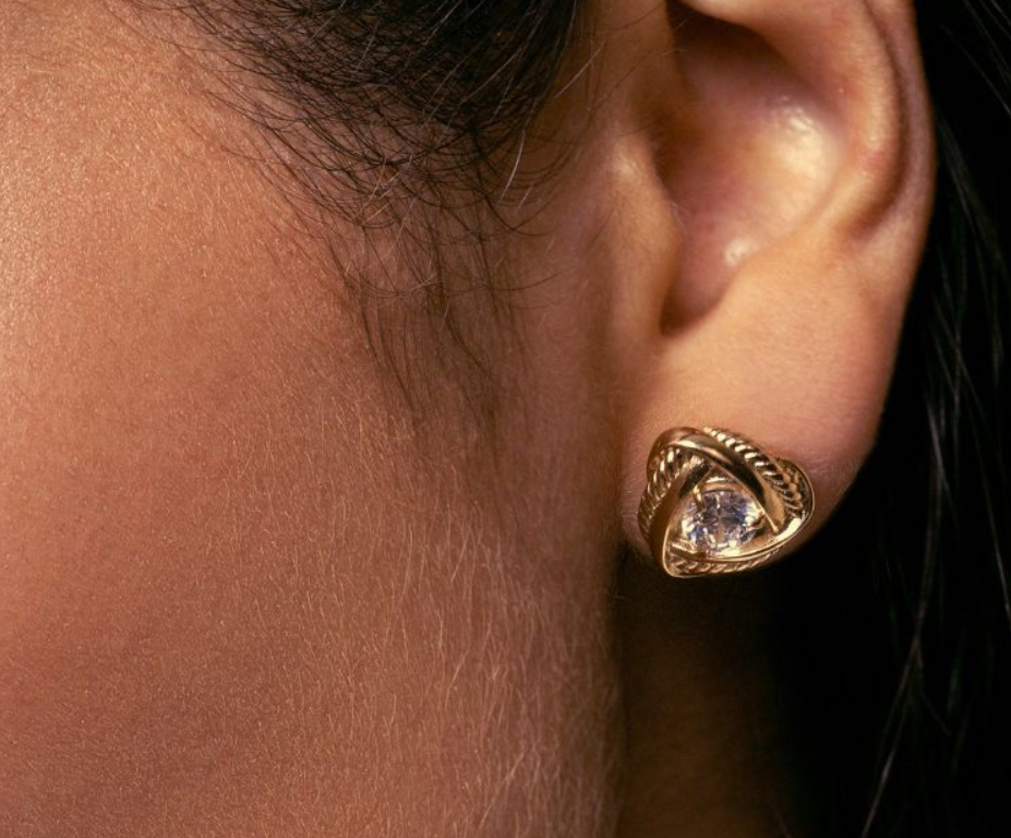 Triangle Rope Studded Earrings - 18k Gold Plated with Cubic Zirconia