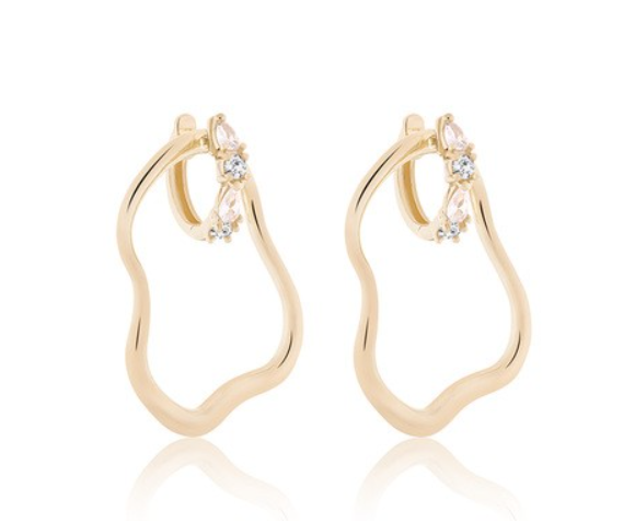 Wavy Double Hoop Earrings - 18k Gold Plated with Cubic Zirconia