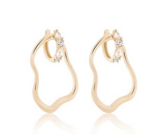 Wavy Double Hoop Earrings - 18k Gold Plated with Cubic Zirconia